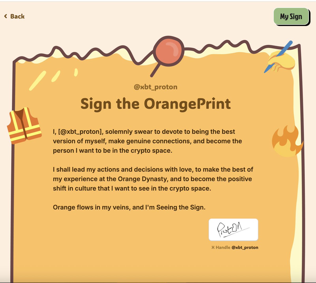 xbt_proton's tweet image. i signed my OrangePrint
did you ?

#mysign @sign 

@ethsign intern must be seeing signed
