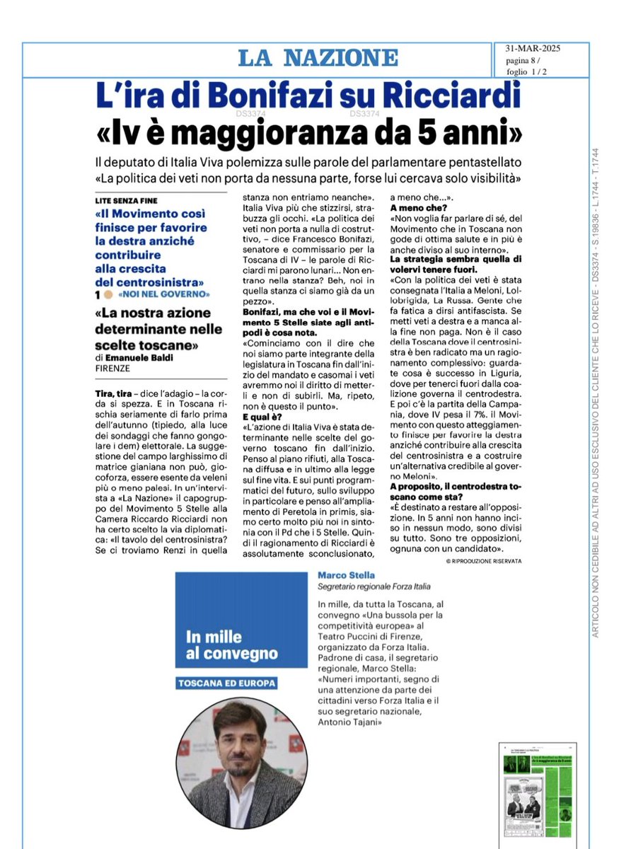 L'azione di IV è stata determinante nelle scelte del governo toscano fin dall'inizio. Le parole dell'M5s contro di noi sono lunari, con la politica dei veti si è consegnata l'Italia nelle mani di Giorgia Meloni. 
La mia intervista a <a href="/qn_lanazione/">La Nazione</a>
di oggi: italiaviva.it/l_ira_di_bonif…