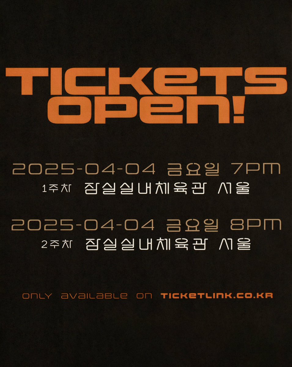 🕊️ Notice!
오는 4월 4일 금요일 오후 7시, 8시 서울 1,2주차 콘서트 티켓이 오픈됩니다!

🪺 Ticket Open Schedule
• 2025.4.4(금) 오후 7시
서울 1주차(4.26-4.27) 콘서트 예매
ticketlink.co.kr/help/notice/61…

• 2025.4.4(금) 오후 8시
서울 2주차(5.3-5.4) 콘서트 예매
ticketlink.co.kr/help/notice/61…