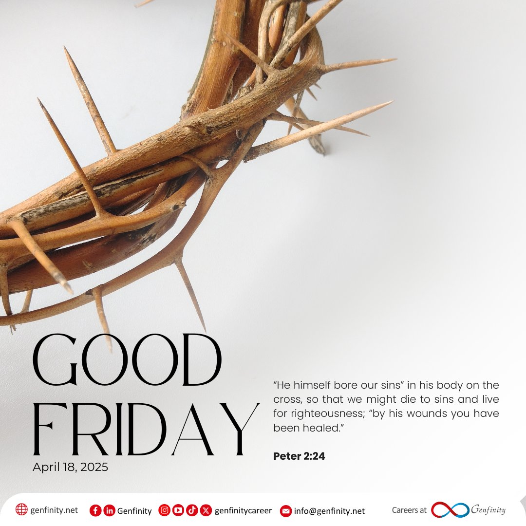 genfinitycareer's tweet image. On this Good Friday, let us pause to reflect on the values of sacrifice and compassion. Wishing everyone peace and serenity on this holy day.

#Genfinity #EnablingExcellence #GoodFriday #ReflectAndRenew #PeaceAndSerenity