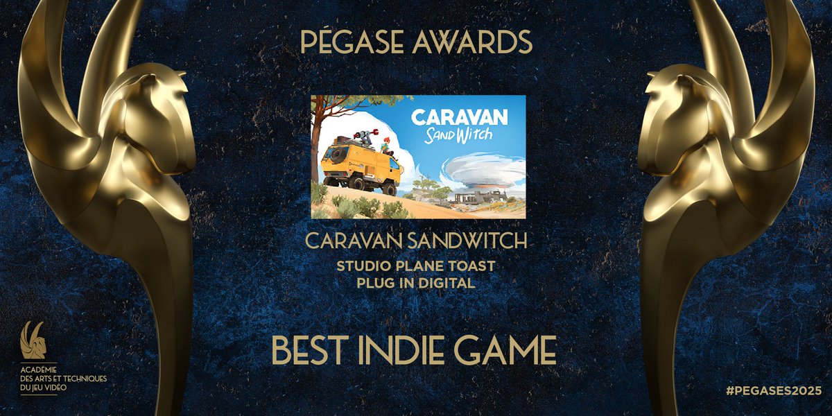 Académie des Arts et Techniques du Jeu Vidéo (@academiejv) on Twitter photo Winner of the Best Indie Game award at the #Pégases2025 🏆
Congratulations to the teams of Caravan SandWitch from <a href="/planetoastdev/">PlaneToast✈️🍞</a>, published by <a href="/plugindigital/">Plug In Digital</a>! Winner of the Best Indie Game award at the #Pégases2025 🏆
Congratulations to the teams of Caravan SandWitch from <a href="/planetoastdev/">PlaneToast✈️🍞</a>, published by <a href="/plugindigital/">Plug In Digital</a>!