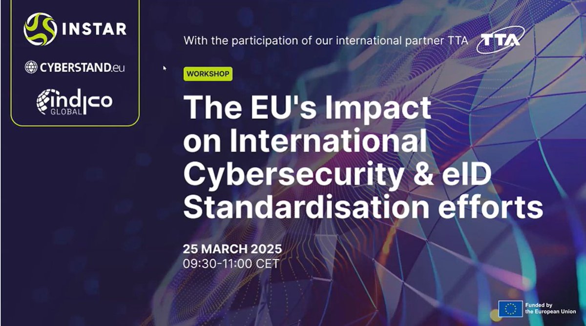 How is the EU influencing global #CyberSecurity &amp; #DigitalIdentity standards?

Indico Global, <a href="/INSTARstandards/">INSTAR_Standards</a> &amp; <a href="/CYBERSTANDEU/">CYBERSTAND</a> co-hosted a webinar to explore the impact of EU frameworks like CRA &amp; eIDAS.

Key takeaways now online → ow.ly/caFF50VqxnV