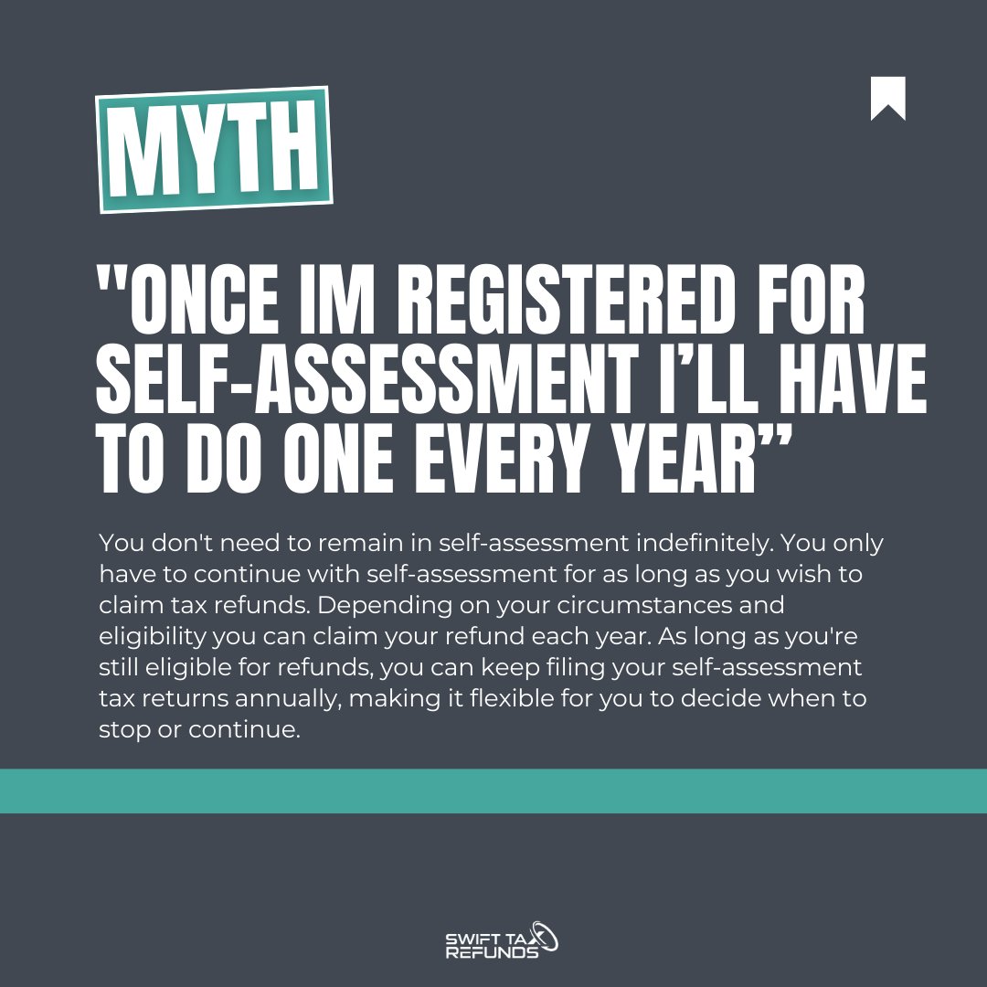 Myth-Busting Monday👊

❌Myth: "Once I’m registered for self-assessment, I’ll have to do it every year."

✅Fact: You only need to stay in self-assessment if you wish to claim tax refunds! As long as you're eligible, you can decide when to stop or continue.