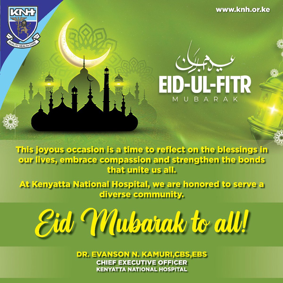 During this Eid, let us recommit to uplifting one another by fostering a spirit of care and embracing the power of community. 

#EidMubarak2025 
#KNHInakujali