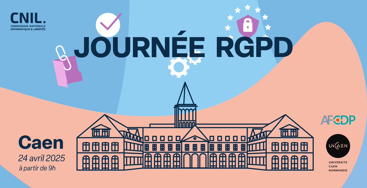 📢 Après le succès des évènements organisés en région en 2023 et 2024, la CNIL propose une nouvelle Journée #RGPD à Caen, en collaboration avec l’<a href="/Universite_Caen/">Université de Caen Normandie</a> et l’<a href="/afcdp/">AFCDP</a>.
📅 Le 24 avril 2025
📍 Université de Caen-Normandie
ℹ️ Infos et inscription 👉 cnil.fr/fr/journee-rgp…