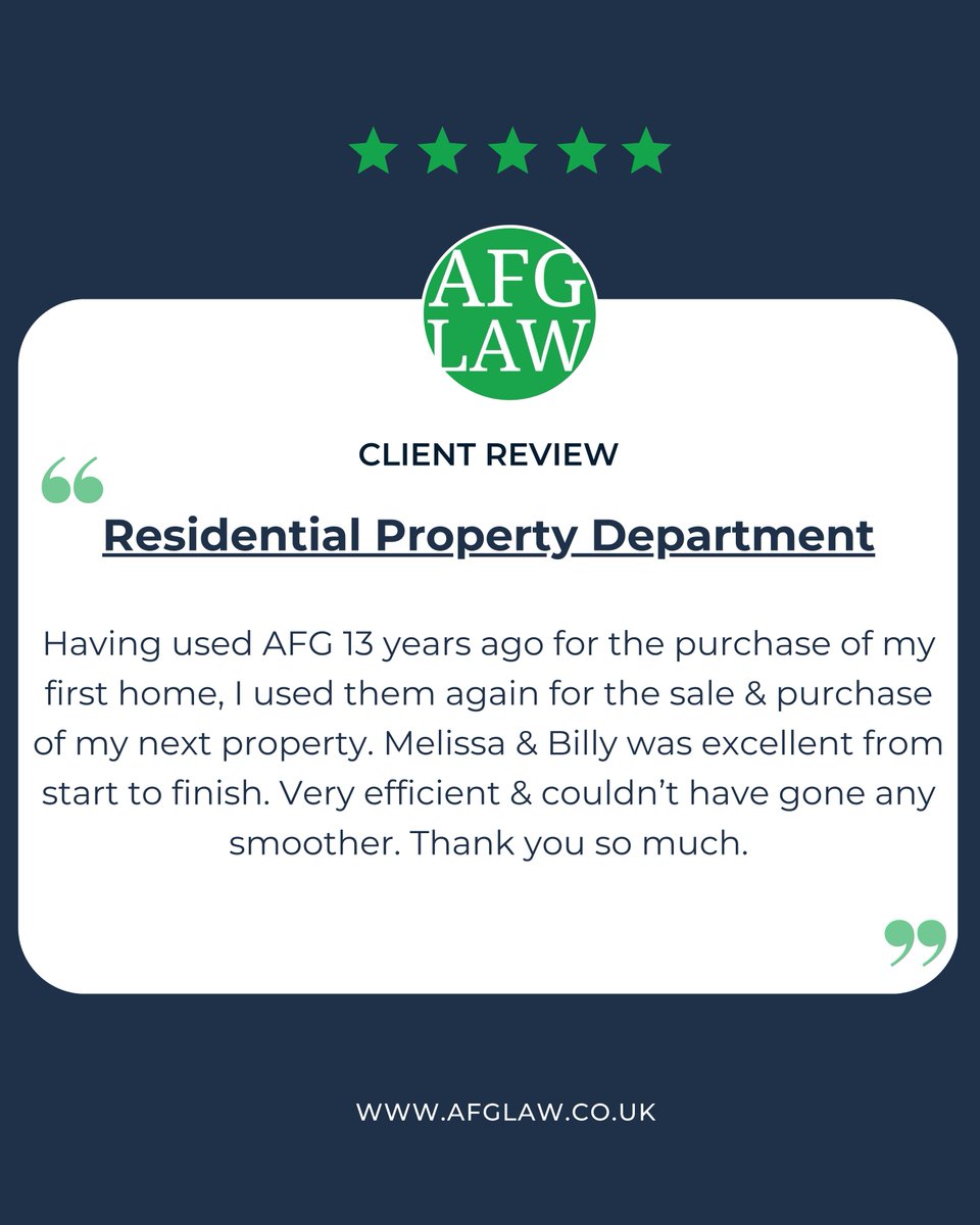 We are finishing March strong with another great review from another amazing client! This client first used our services over a decade ago and were so happy with the service they received then, they came back! 

Worked with us in the past? 
loom.ly/d2RPREI 

#afglaw