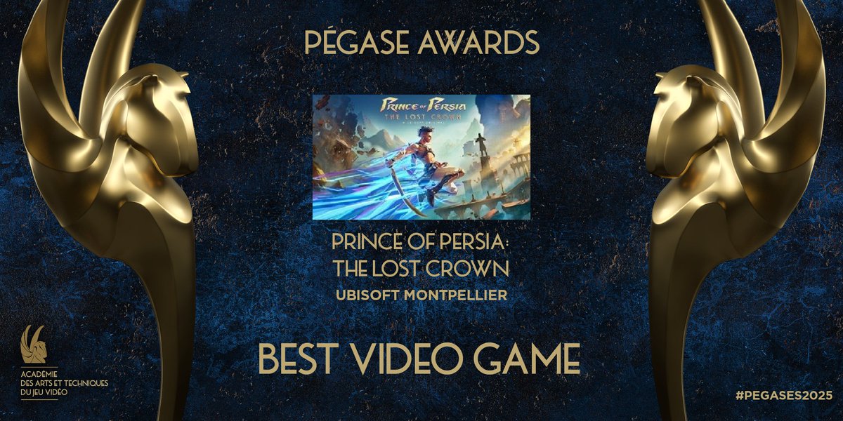 Académie des Arts et Techniques du Jeu Vidéo (@academiejv) on Twitter photo Winner of the Best Video Game award at the #Pégases2025 🏆
Congratulations to the teams of Prince of Persia: The Lost Crown from <a href="/UbisoftFR/">Ubisoft FR 🇫🇷</a> Montpellier! Winner of the Best Video Game award at the #Pégases2025 🏆
Congratulations to the teams of Prince of Persia: The Lost Crown from <a href="/UbisoftFR/">Ubisoft FR 🇫🇷</a> Montpellier!