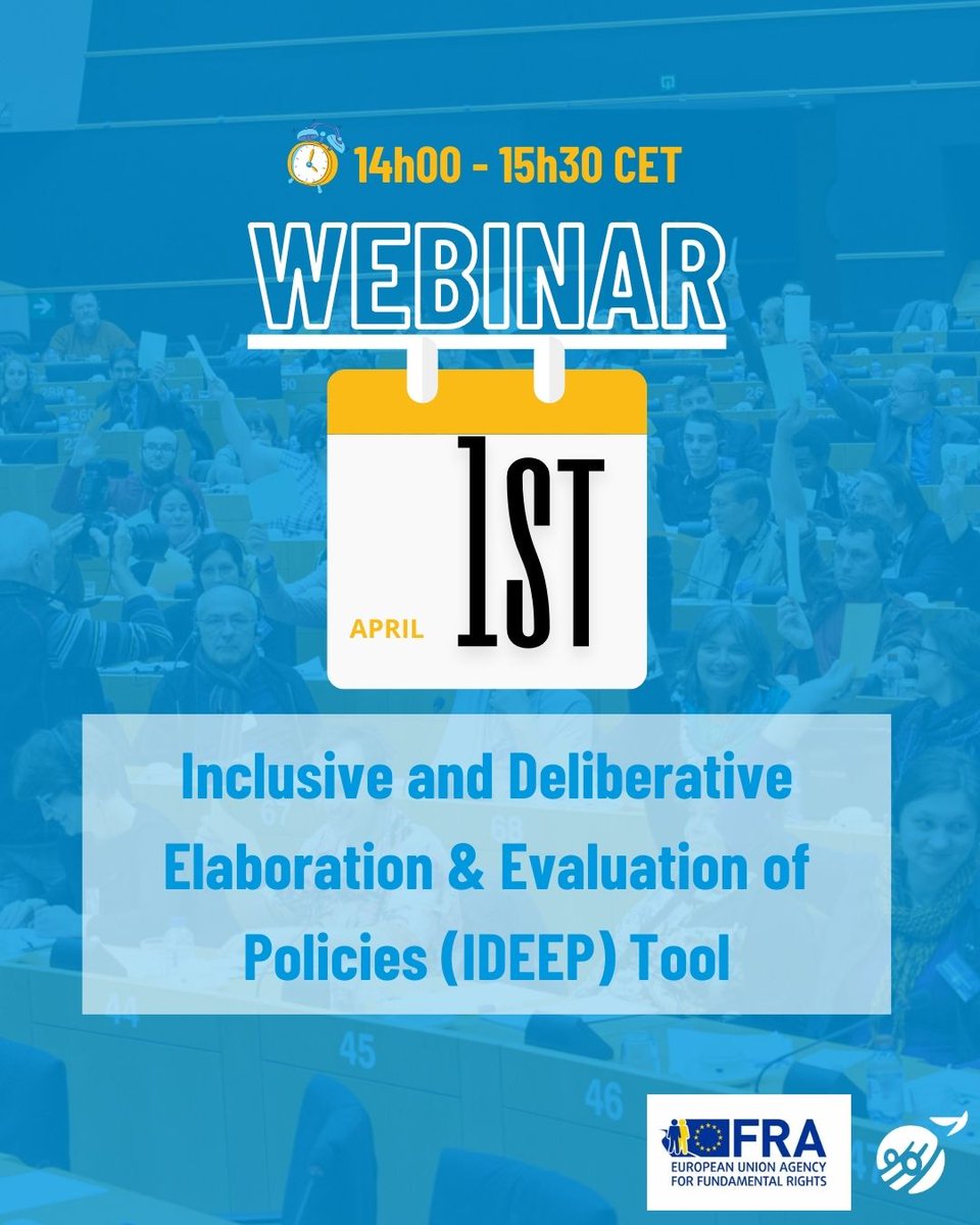 📆 Please join us tomorrow for a webinar about the potential of IDEEP (Inclusive and Deliberative Elaboration &amp; Evaluation of Policies).
Webinar hosted by the European Union Agency for Fundamental Rights

🔗 Register here: atdfw.org/webinarinscrip…

#kNOwPoverty #StopPoverty