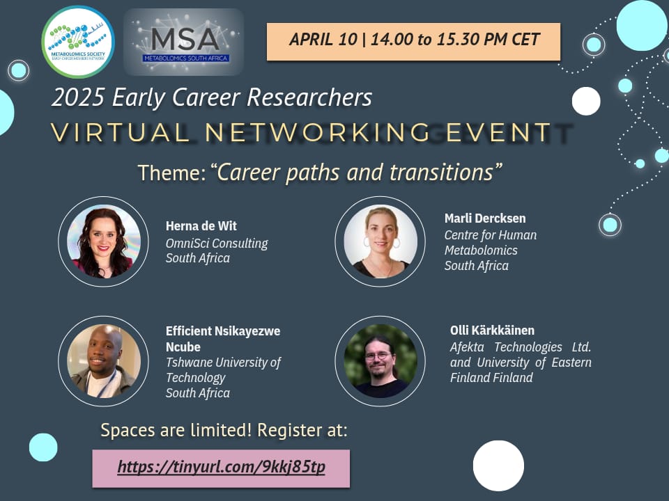 MetabolomicsSA_Early Careers (@msa_ec) on Twitter photo Join the virtual networking event organized by <a href="/MetabolomicsSA_/">Metabolomics South Africa</a> and <a href="/MetabolomicsSoc/">Metabolomics Society</a>! Connect with experts, exchange ideas, and explore new opportunities in metabolomics. Don't miss out! #Metabolomics #Networking
To register: tinyurl.com/9kkj85tp Join the virtual networking event organized by <a href="/MetabolomicsSA_/">Metabolomics South Africa</a> and <a href="/MetabolomicsSoc/">Metabolomics Society</a>! Connect with experts, exchange ideas, and explore new opportunities in metabolomics. Don't miss out! #Metabolomics #Networking
To register: tinyurl.com/9kkj85tp