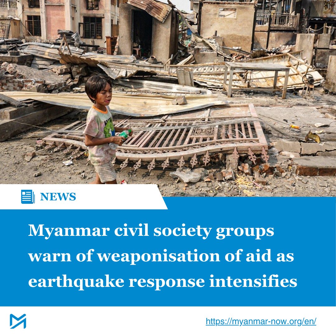 The groups say the regime must not be allowed to exploit overseas assistance or deny access to resistance-held areas hit by last Friday’s massive quake

Read more:
myanmar-now.org/en/news/myanma…