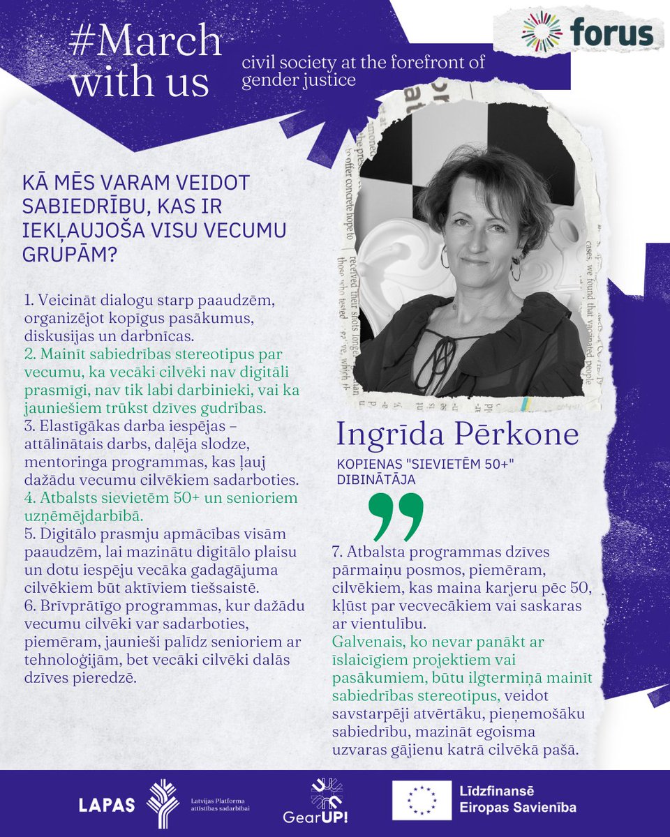 Latvijas Platforma attīstības sadarbībai (LAPAS) (@lapas_lv) on Twitter photo LAPAS pievienojas <a href="/Forus_Int/">Forus</a> kampaņai #MarchWithUs, lai izceltu dzimumu līdztiesības jautājumus! Marts ir dzimumu līdztiesības mēnesis, un mēs dalīsimies ar stāstiem, kas veicina taisnīgumu un iekļaušanu sabiedrībā. <a href="/Sievietem50plus/">Sievietēm 50+</a> #GEAR_UP #EU_Partnerships #EUDEARprogramme LAPAS pievienojas <a href="/Forus_Int/">Forus</a> kampaņai #MarchWithUs, lai izceltu dzimumu līdztiesības jautājumus! Marts ir dzimumu līdztiesības mēnesis, un mēs dalīsimies ar stāstiem, kas veicina taisnīgumu un iekļaušanu sabiedrībā. <a href="/Sievietem50plus/">Sievietēm 50+</a> #GEAR_UP #EU_Partnerships #EUDEARprogramme