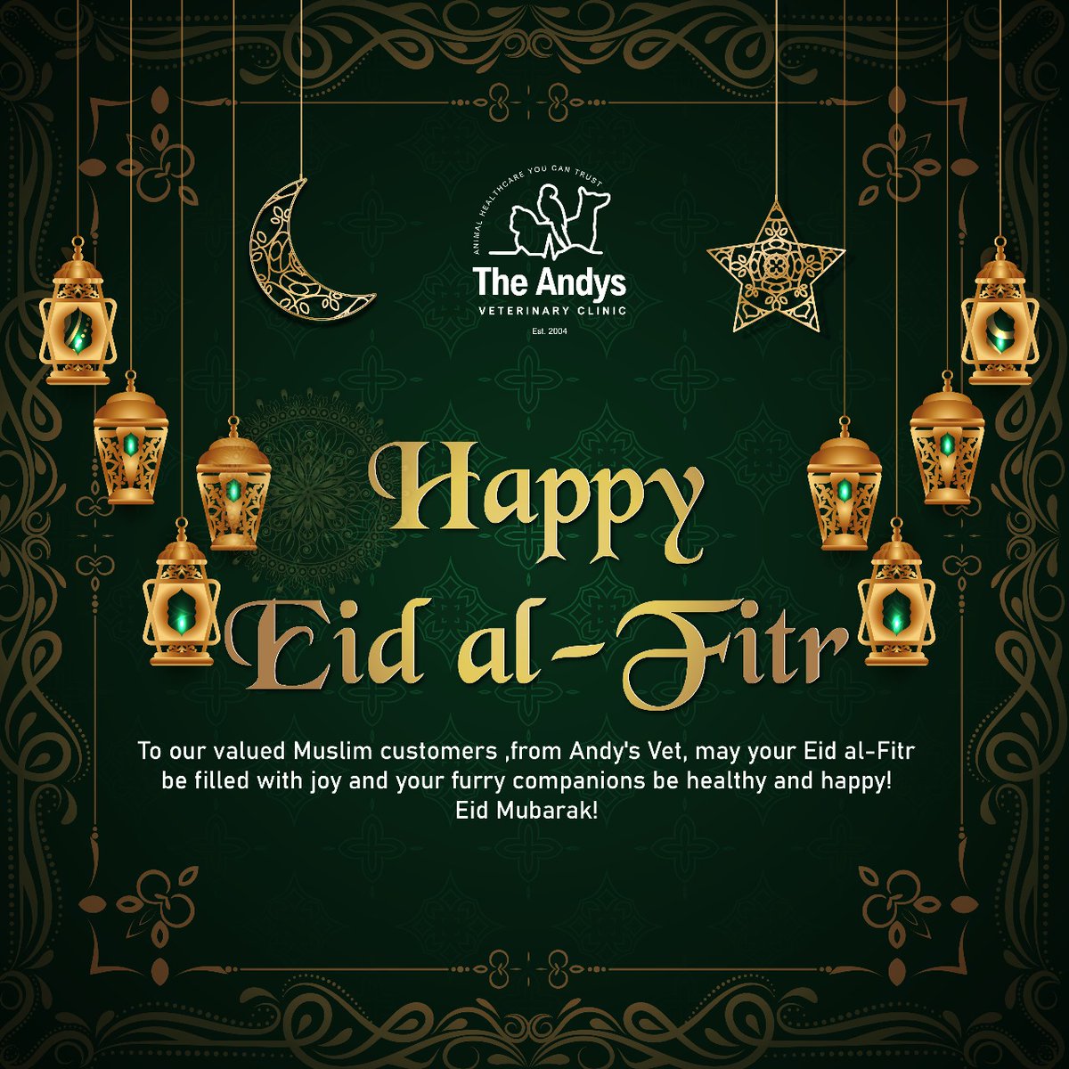 andysvetsurgery's tweet photo. May this Eid be filled with love, laughter and blessings from Allah. Eid Mubarak! https://t.co/TDl42kjgSD