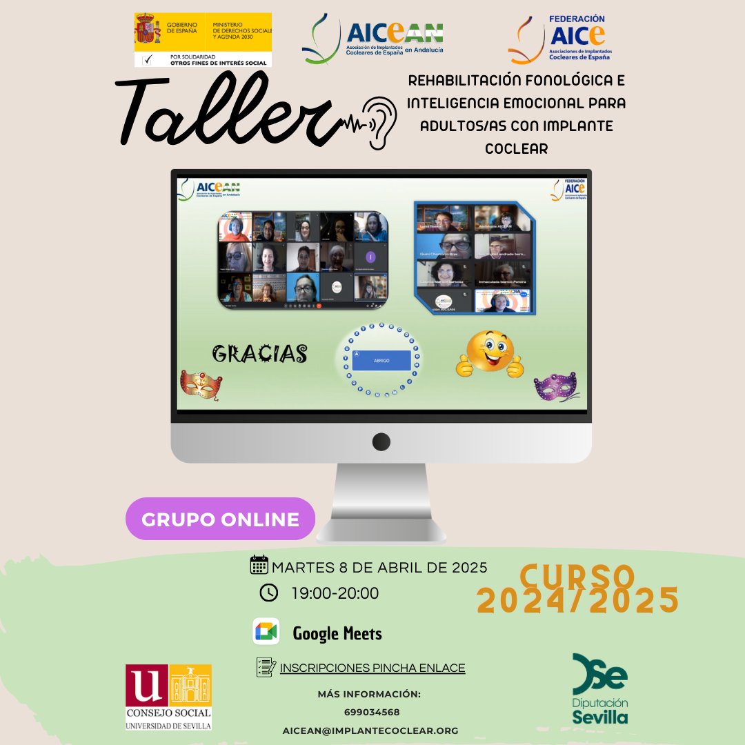 AICEAN_IC (@aicean_ic) on Twitter photo Taller de Apoyo a la Rehabilitación Logopédica Online - Abril
Inscripciones: forms.gle/q4278NEnB5rPub…
Martes 8 de abril de 2025
Google Meet
<a href="/DIPUSEVI/">Diputación de Sevilla</a> <a href="/ConsejoSocialUS/">Consejo Social US</a> <a href="/federacionaice/">Federación AICE</a> <a href="/AICCV_IC/">AICCV</a> <a href="/AICCLAM/">AICCLAM</a>
<a href="/AiceCantabria/">AICE Cantabria</a> <a href="/AiceAragon/">AICE-Aragón</a> Taller de Apoyo a la Rehabilitación Logopédica Online - Abril
Inscripciones: forms.gle/q4278NEnB5rPub…
Martes 8 de abril de 2025
Google Meet
<a href="/DIPUSEVI/">Diputación de Sevilla</a> <a href="/ConsejoSocialUS/">Consejo Social US</a> <a href="/federacionaice/">Federación AICE</a> <a href="/AICCV_IC/">AICCV</a> <a href="/AICCLAM/">AICCLAM</a>
<a href="/AiceCantabria/">AICE Cantabria</a> <a href="/AiceAragon/">AICE-Aragón</a>