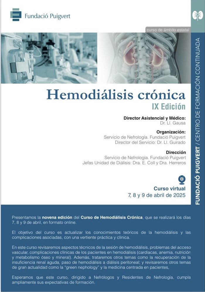 Maria Jesús (Susa) Lloret (@mjlloretcora) on Twitter photo 📣📣Ultimos días para inscribirse en el curso de HD de <a href="/FPuigvert/">Fundació Puigvert Barcelona</a> !!
<a href="/senjoven/">JovSEN</a> <a href="/SENefrologia/">S.E.N. Nefrología</a> <a href="/SLANH_/">SLANH</a> <a href="/SLANHJoven/">SLANH Joven</a>
👉 fundacio-puigvert.es/wp-content/upl… 📣📣Ultimos días para inscribirse en el curso de HD de <a href="/FPuigvert/">Fundació Puigvert Barcelona</a> !!
<a href="/senjoven/">JovSEN</a> <a href="/SENefrologia/">S.E.N. Nefrología</a> <a href="/SLANH_/">SLANH</a> <a href="/SLANHJoven/">SLANH Joven</a>
👉 fundacio-puigvert.es/wp-content/upl…