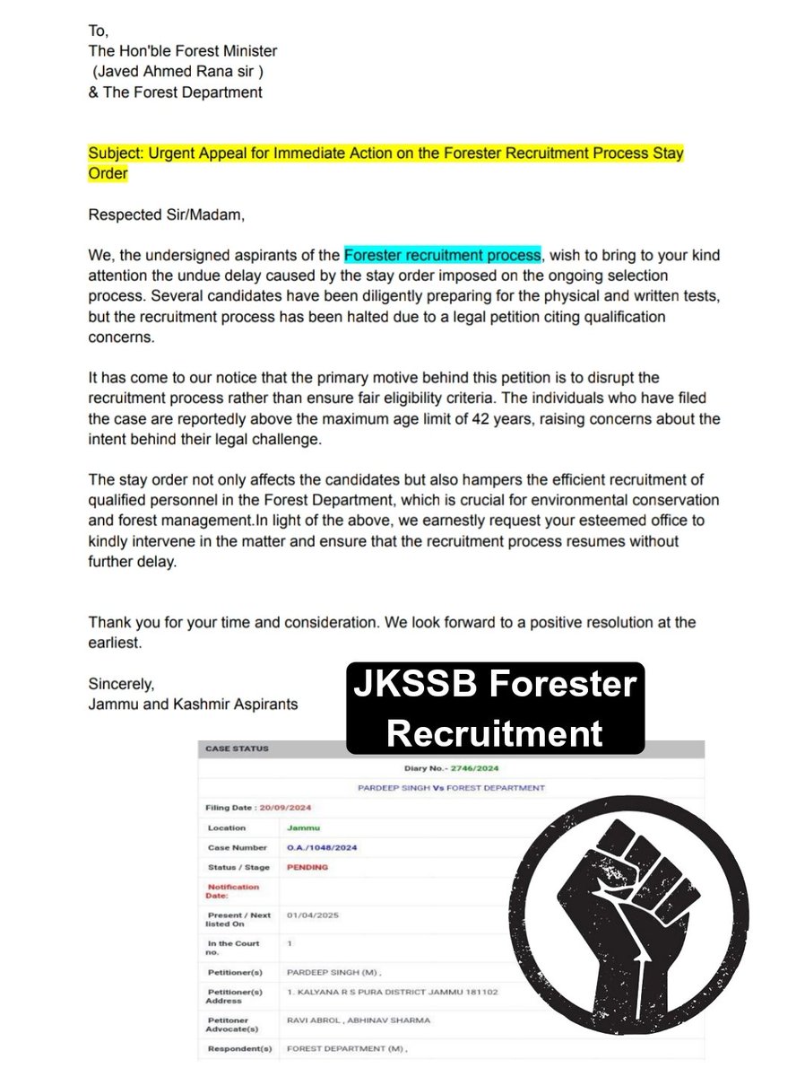 Some vested interests have stalled the JKSSB Forester recruitment under the guise of qualification issues, but their real motive is to halt the entire process. Aspirants have worked hard &amp; deserve justice! <a href="/JavedRanaa/">JAVED AHMED RANA</a> <a href="/OfficeOfLGJandK/">Office of LG J&K</a> <a href="/jkssbofficial/">JKSSB Official</a>  #JKSSB #ForesterRecruitment