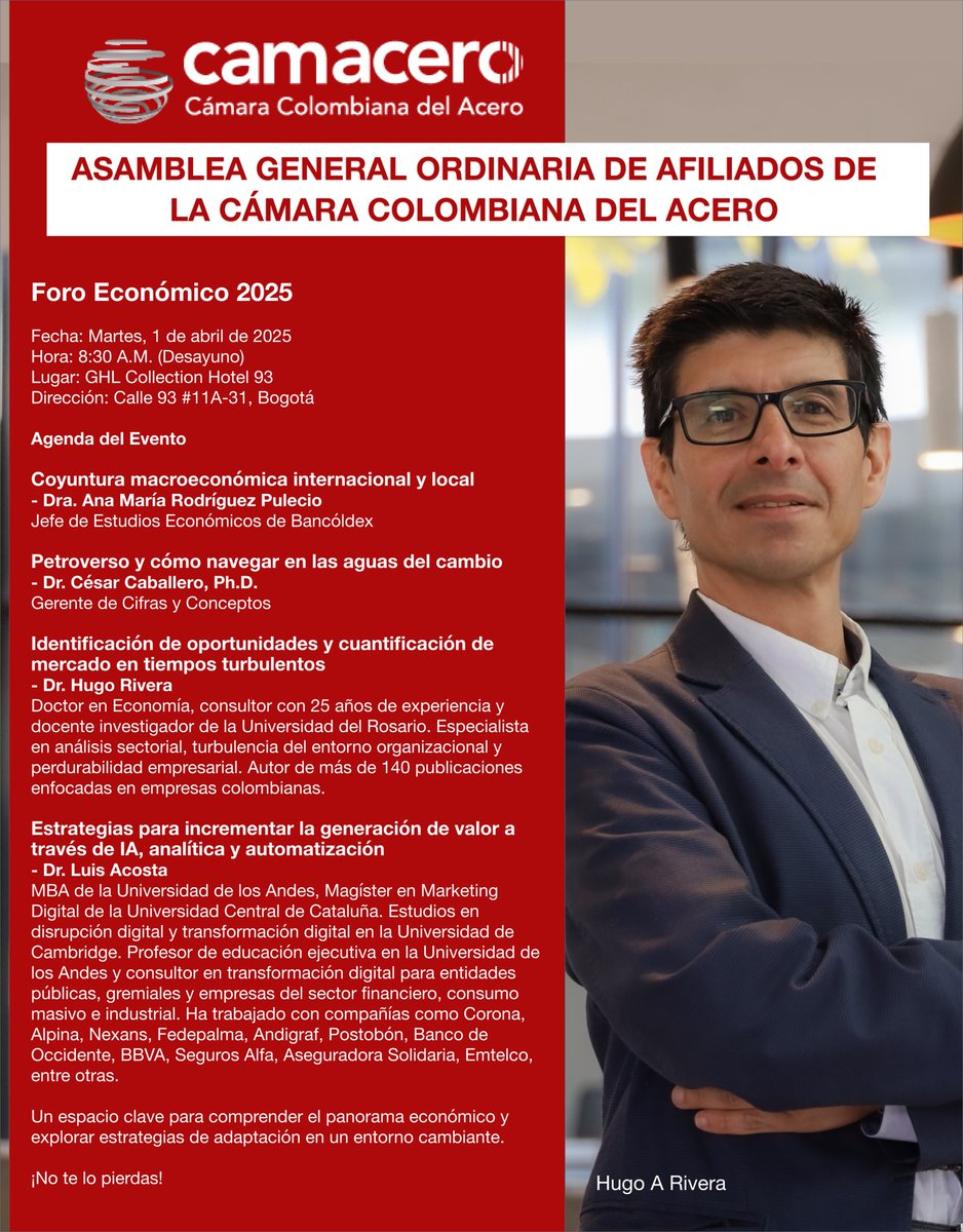 Asamblea General Ordinaria - Afiliados CAMACERO Fecha: 1 de abril de 2025
Hora: 8:30 a. m. (Bogotá)
Únase a la reunión de Zoom:
Enlace de la reunión us06web.zoom.us/j/89394674442...
Datos de acceso:
• ID de reunión: 893 9467 4442
• Código de acceso: 914675