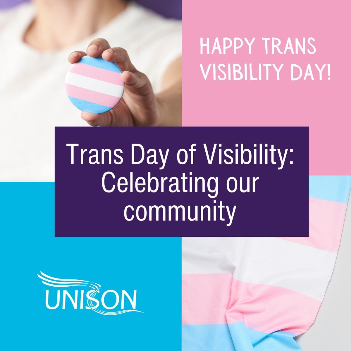 Today on the International Transgender Day of Visibility we celebrate and recognise trans and gender diverse experiences and achievements 🏳️‍⚧️ #TransDayofVisibility 

Free download guide to Trans workers rights unsn.uk/3g4eOij 

How to be a good trans ally