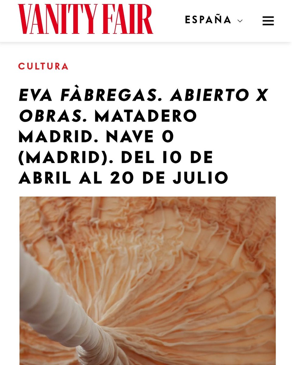 🔎En la agenda cultural del mes de abril, la revista <a href="/VanityFairSpain/">Vanity Fair España</a> destaca el inicio de la nueva etapa del programa #AbiertoxObras, con piezas de la artista barcelonesa Eva Fàbregas, en #MataderoMadrid.

Continuar leyendo columna de <a href="/IankoLopez/">Ianko López</a>⤵️
revistavanityfair.es/articulos/agen…