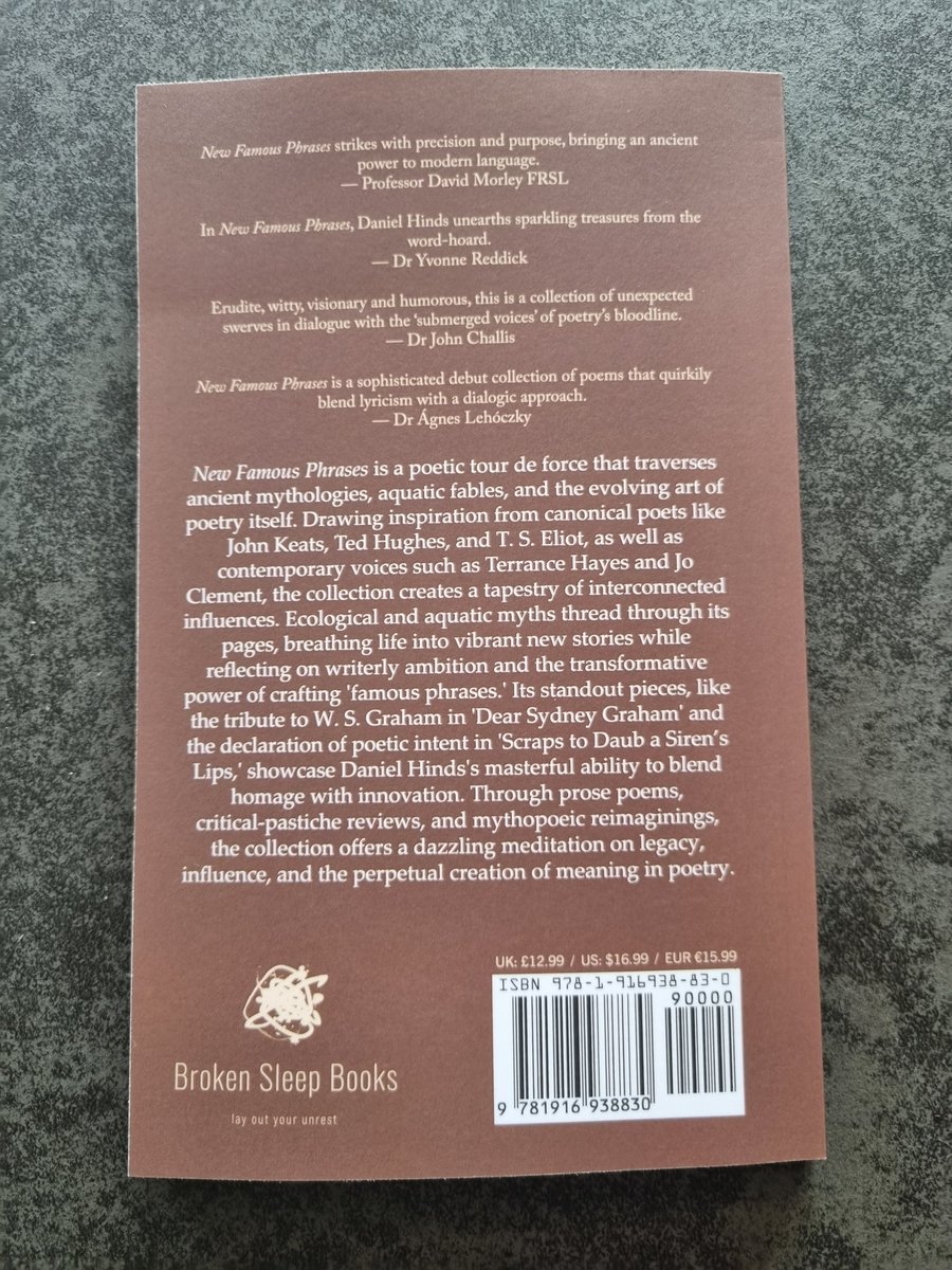 DanielGHinds's tweet image. It is publication day for my debut poetry collection New Famous Phrases! I've been able to say I'm a poet for a few years now, but today is the first day I feel like An Author. Thanks so much to my publisher @brokensleep and editor @GodzillaKent for making this dream a reality.