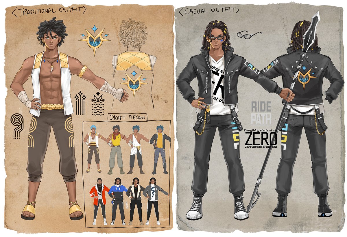 Azul usually wears breathable traditional clothes in the village that allow quick dips to beat the heat.

However, when heading outside, he prefers casual outfits known for ESP-friendly flexibility, designed by chief designer Yunomia from Valhalla's luxury brand 'Bonaparte.'