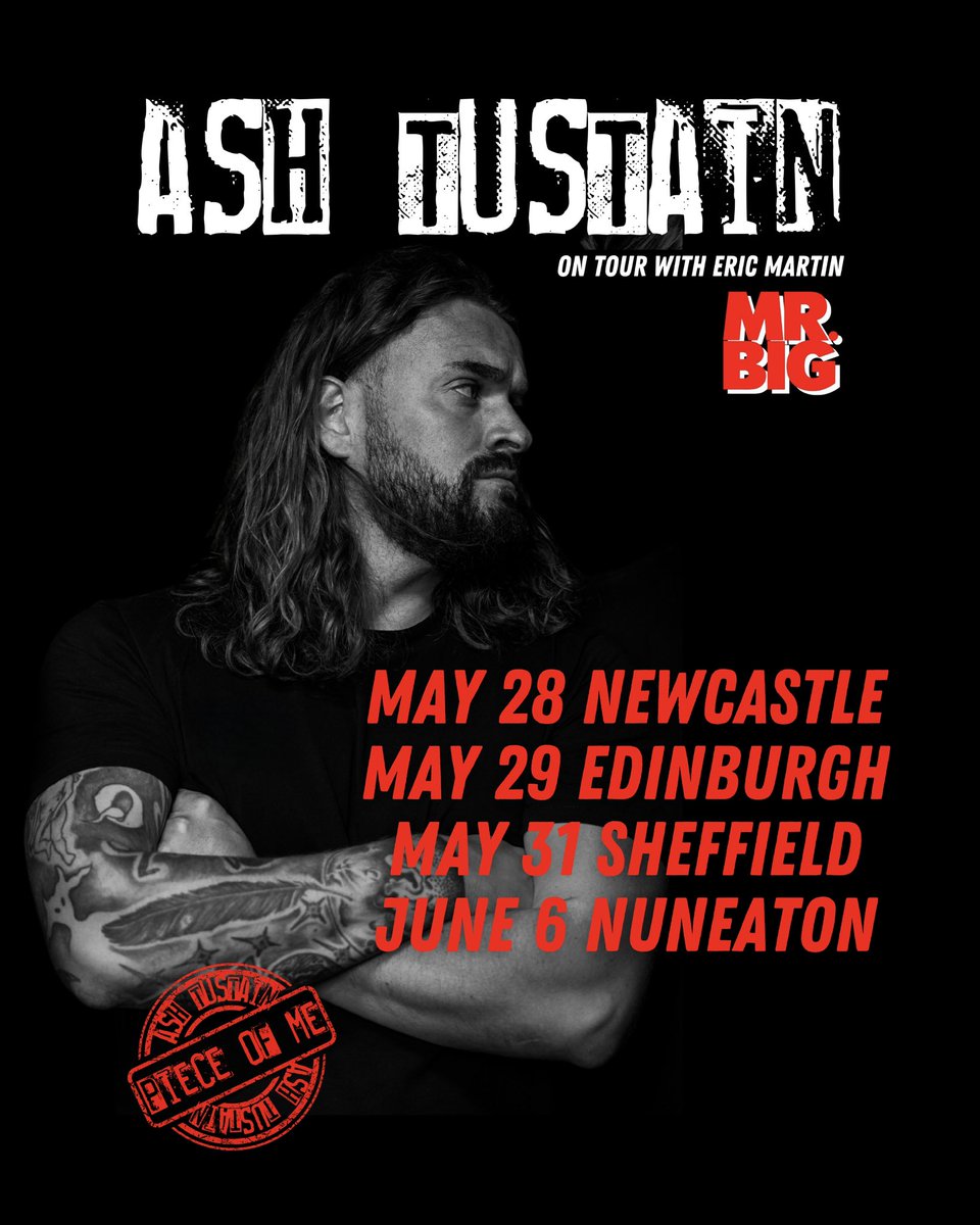 Stoked to be opening up for Mr. Big legend, Eric Martin on some of his UK dates ⚡️

28.5 - Think Tank Newcastle 
29.5 - Bannermans Edinburgh 
31.5 - Corporation Sheffield 
06.6 - Queens Hall Nuneaton 

Tickets ✌🏻
ashtustain.com