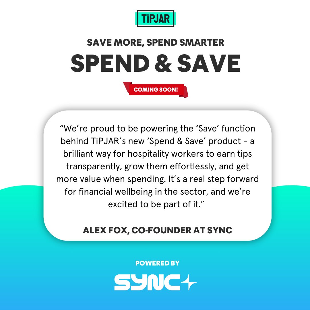 Big news! We’re excited to have Sync Savings on board, powering the "Save" function behind our new Spend &amp; Save product! 

A huge thanks to the Sync team for their support!

wearetipjar.com/spendandsave/?…