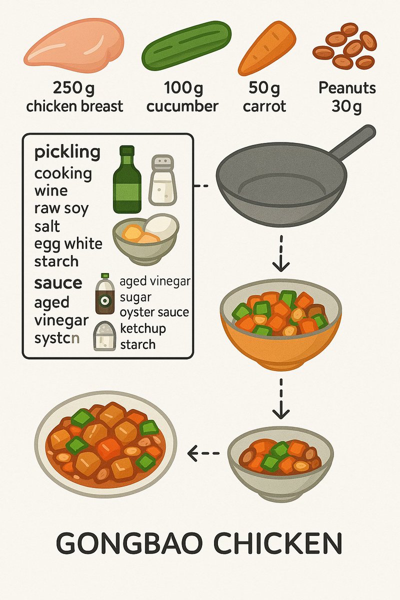 Every day share chinese food 🥘
Today is Gongbao Chicken（宫保鸡丁）

Step infographic from GPT-4o (Prompt in ALT)
