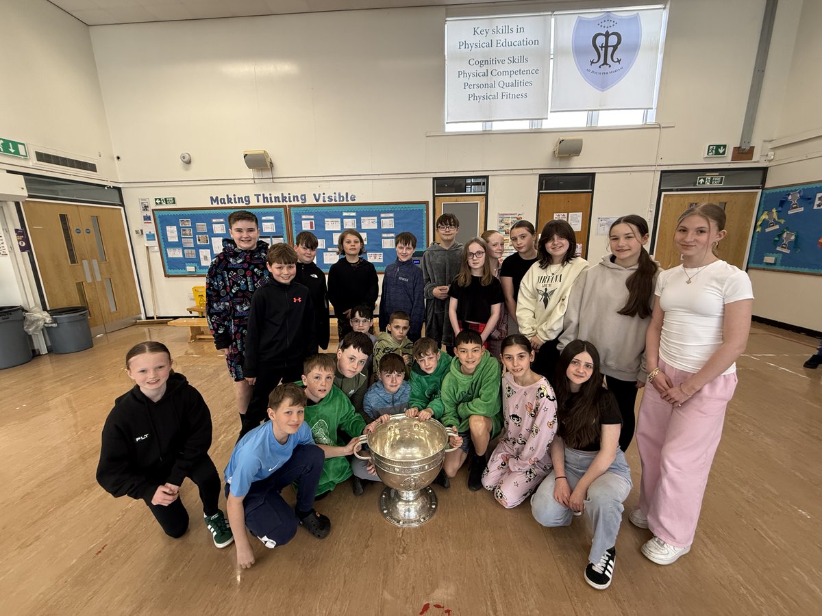 StMaryscbridge's tweet photo. Our senior children received a visit from a special visitor on Friday. The Sam Maguire Cup visited St Mary's. Thank you very much to @officialgaa and Joe Bradley for arranging the visit. https://t.co/ECl8kGixk6