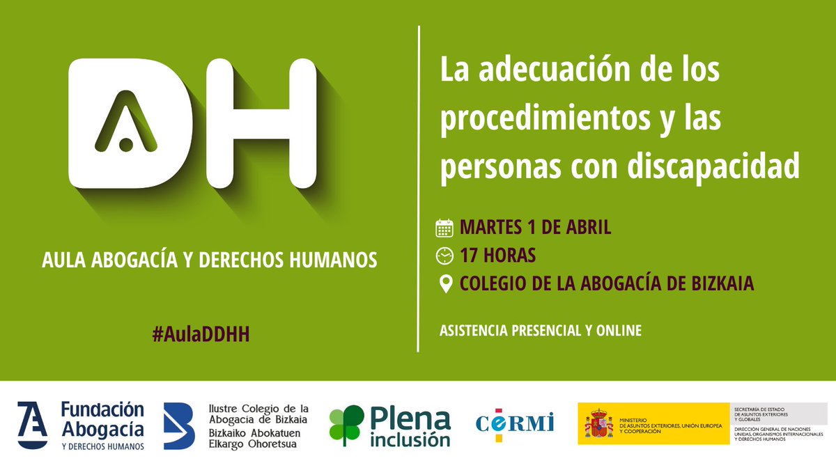 Fundación Abogacía y DDHH (@abogaciayddhh) on Twitter photo 🚅 Mañana, el #AulaDDHH estará en Bilbao para tratar “La adecuación de los procedimientos y las personas con discapacidad”.
⏰ 17h
🤝 <a href="/icabizkaia/">Ilustre Colegio de la Abogacía de Bizkaia</a>
🔗 Aún puedes inscribirte aquí ⤵️
abogacia.es/actualidad/age… 🚅 Mañana, el #AulaDDHH estará en Bilbao para tratar “La adecuación de los procedimientos y las personas con discapacidad”.
⏰ 17h
🤝 <a href="/icabizkaia/">Ilustre Colegio de la Abogacía de Bizkaia</a>
🔗 Aún puedes inscribirte aquí ⤵️
abogacia.es/actualidad/age…