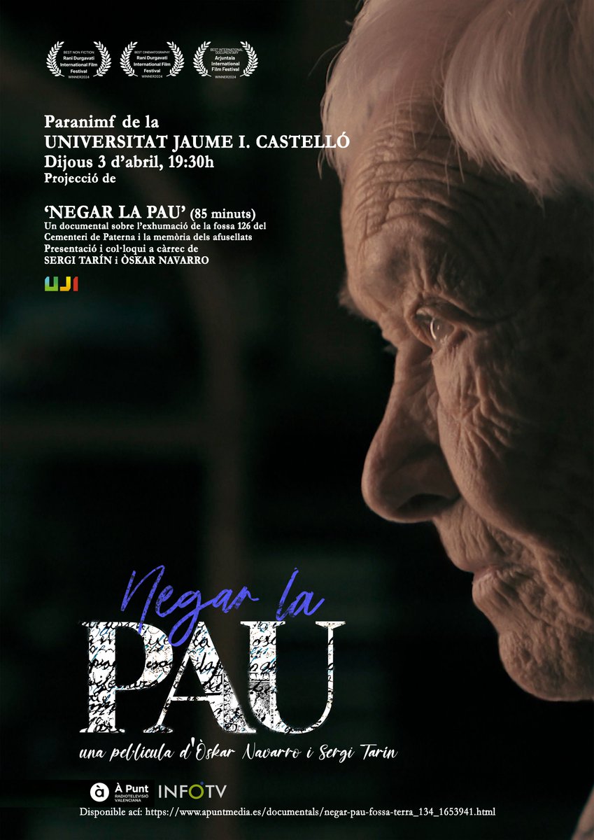Dimecres i dijous tenim projeccions a La Repartidora (València) i a la UJI (Castelló), on vorem, respectivament, '14 d'octubre del 1957: el dia en què  parlaren les pedres', sobre la riuada de València, i 'Negar la pau', sobre l'exhumació de la fossa 126 del cementeri de Paterna.
