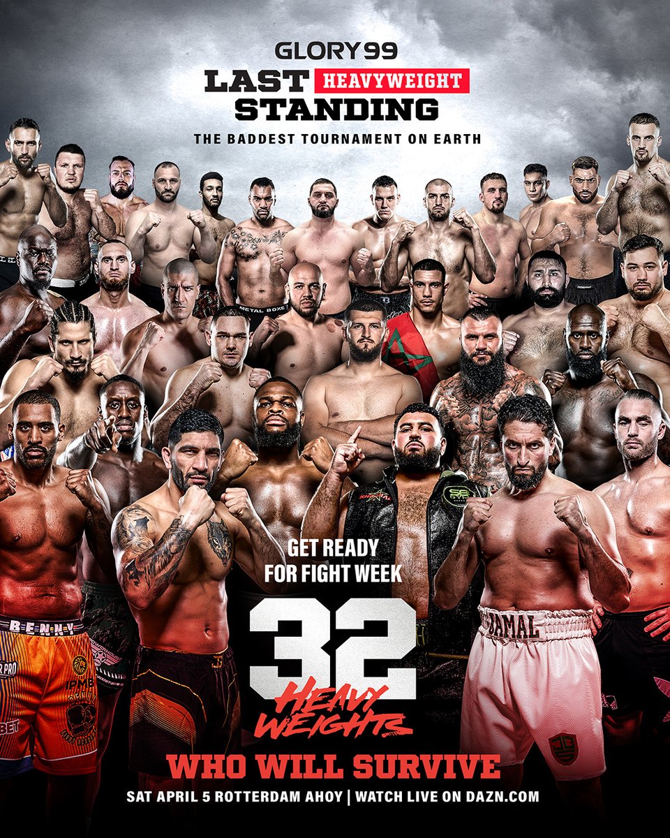 FIGHT WEEK IS HERE! #GLORY99 #LASTHWSTANDING

32 fighters, 16 fights, 1 night!

#GLORY99 | SATURDAY 7PM CET, Live on DAZN |#LASTHWSTANDING | Ahoy, Rotterdam