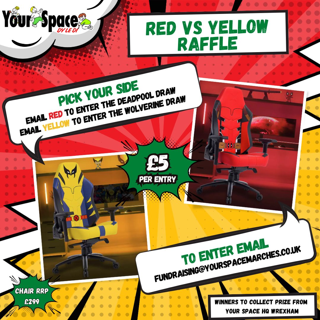 YourSpaceNorthWales (@yourspacedyledi) on Twitter photo ❤️💛Red Vs Yellow Raffle💛❤️
Last few Days to Enter! £5 per entry!
Don't miss out on you chance to win one of these AMAZING Gaming Chairs!
localgiving.org/fundraising/Re…
Please do not donate anonymously! We won't be able to contact you if you win!! Good Luck 💚💚<a href="/PMullin7/">Paul Mullin</a> <a href="/XRockerGaming/">X Rocker Gaming™</a> ❤️💛Red Vs Yellow Raffle💛❤️
Last few Days to Enter! £5 per entry!
Don't miss out on you chance to win one of these AMAZING Gaming Chairs!
localgiving.org/fundraising/Re…
Please do not donate anonymously! We won't be able to contact you if you win!! Good Luck 💚💚<a href="/PMullin7/">Paul Mullin</a> <a href="/XRockerGaming/">X Rocker Gaming™</a>