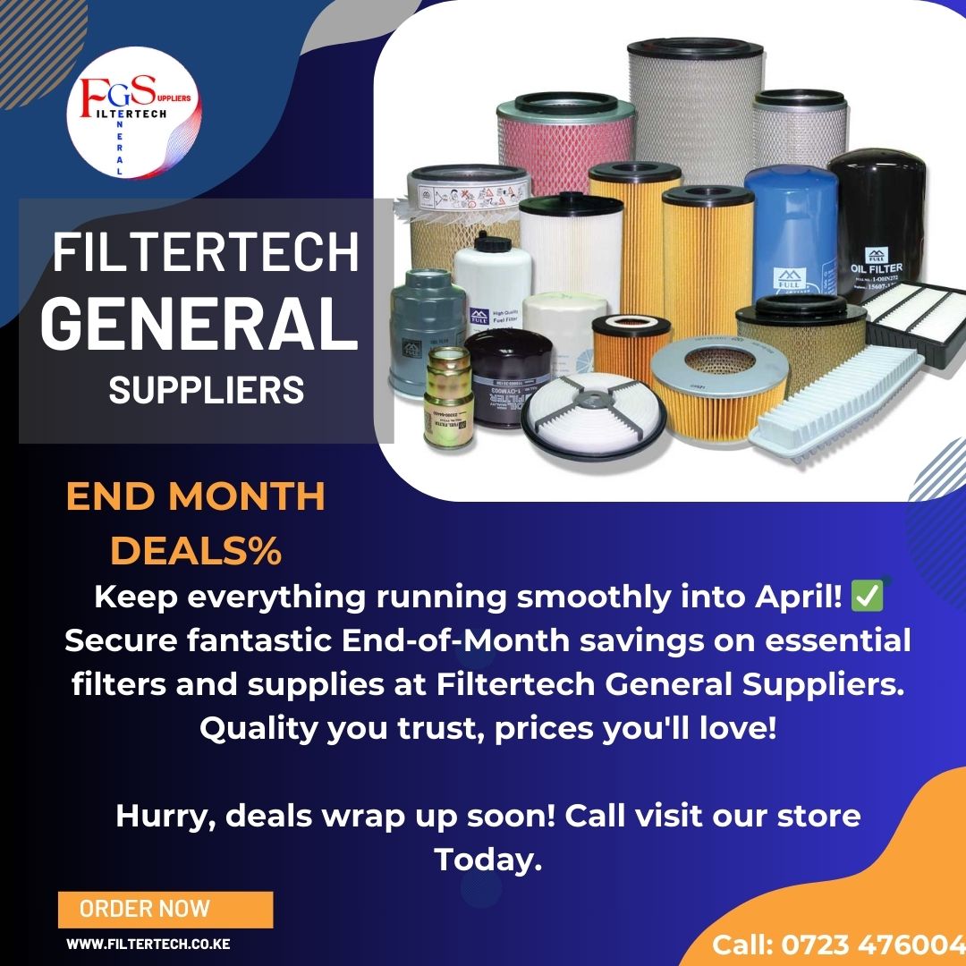 Filtertech_GS's tweet image. Save BIG before the month is out! 📷 Filtertech General Suppliers&apos; End-of-Month deals are ON! Stock up on quality filters and supplies at great prices.
Visit us today or DM us for details. Offers end soon!
#Filtertech #KenyaSuppliers #Discount #Sale #MonthlyDeals #ValueForMoney