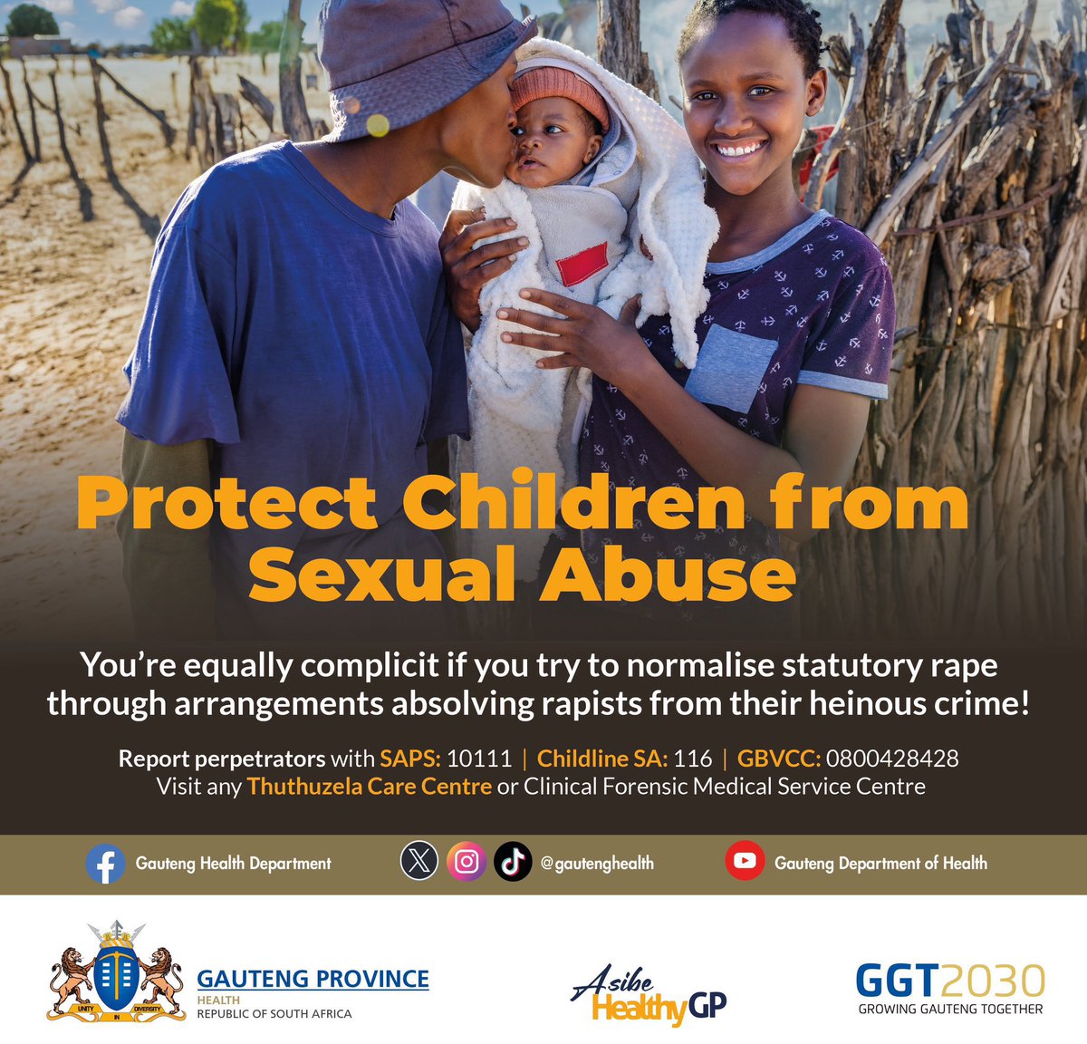 Dear parents, guardians and caregivers, you are equally complicit if you brush off or not report incidents of statutory rape on innocent children you’re meant to protect and care for! #TeenagePregnancy #StatutoryRape #ProtectOurChildren #AsibeHealthyGP