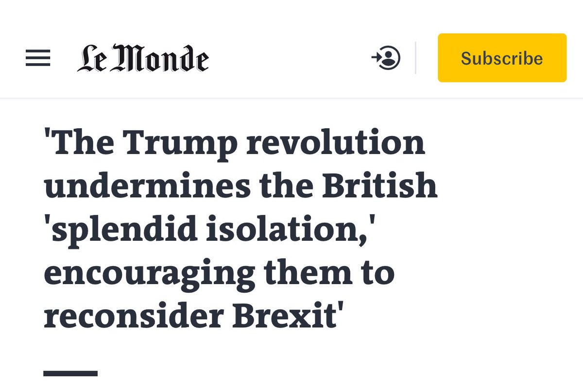 The French <a href="/lemonde/">LeMonde</a> see Brexit Britain as adrift—isolated, weakened, and struggling for relevance. 

With Trump’s revolution upending global politics, the UK’s ‘splendid isolation’ looks more like self-inflicted irrelevance. 

Time to bin Brexit! #brexit #SaveBritishFarming