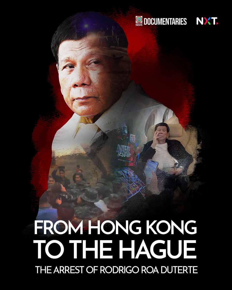 ABSCBNNews's tweet photo. March 11, 2025 marked a turning point in Philippine politics after Rodrigo Duterte became the first former Asian state leader to face charges before the International Criminal Court.

ABS-CBN News’ documentary, “From Hong Kong to The Hague: The Arrest of Rodrigo Roa Duterte,” traces the firebrand leader's arrest and eventual transfer to The Hague, where he faced the ICC judges who ordered his detention.

Catch it on the ABS-CBN News YouTube channel at 5 p.m.

WATCH: https://t.co/vyTjEQ4vaq