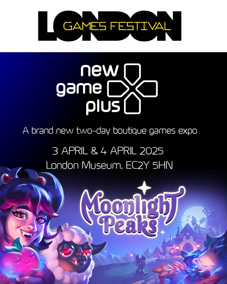 💜 We’re thrilled to be showcasing Moonlight Peaks at New Game Plus, part of the London Games Festival! Come say hi—we’d love to see you there! 💜

#indiedev