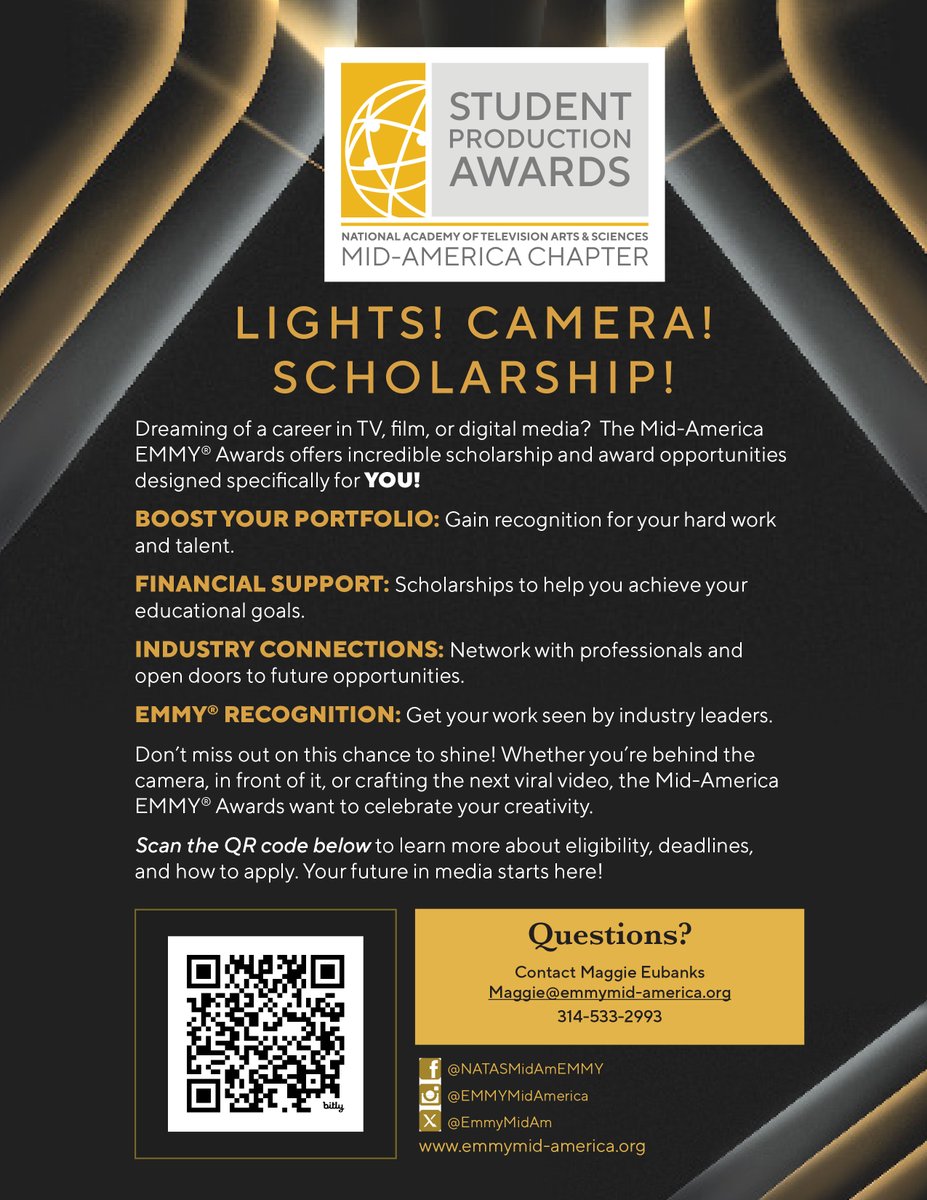 College is expensive. We can help.
Whether you're a future journalist or a creative....in front of the camera or behind it, there's a scholarship for you! Application deadline is April 30th.