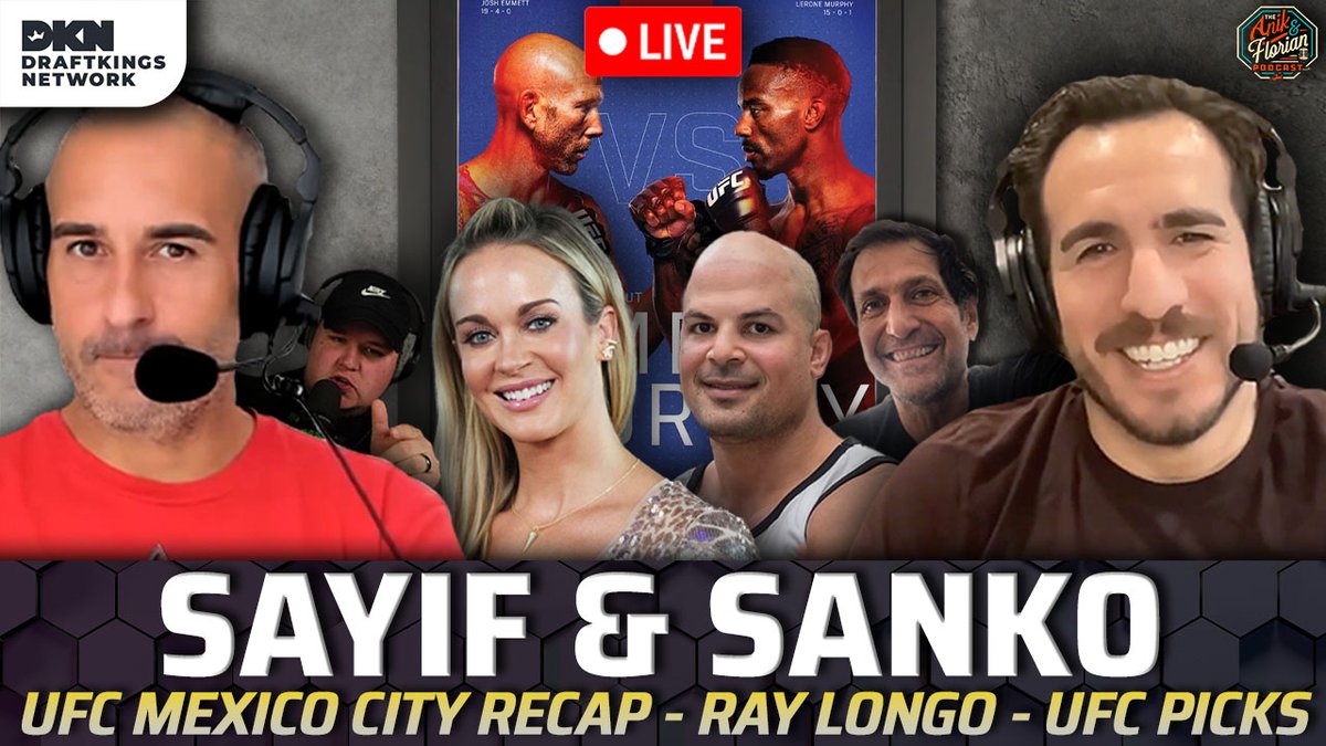 Anik & Florian Podcast (@anikflorianpod) on Twitter photo ⏰ LIVE AT 11AM on @DRAFTKINGS ⏰
🔥 @jon_anik and <a href="/kennyflorian/">Kenny Florian</a> are joined by <a href="/laura_sanko/">Laura Sanko</a> right off the top and later <a href="/sayif_saud/">Sayif Saud</a> to talk #UFCMexicoCity. PLUS, @raylongoMMA and picks with @brianpetrieMMA!!
shorturl.at/S6mbC ⏰ LIVE AT 11AM on @DRAFTKINGS ⏰
🔥 @jon_anik and <a href="/kennyflorian/">Kenny Florian</a> are joined by <a href="/laura_sanko/">Laura Sanko</a> right off the top and later <a href="/sayif_saud/">Sayif Saud</a> to talk #UFCMexicoCity. PLUS, @raylongoMMA and picks with @brianpetrieMMA!!
shorturl.at/S6mbC