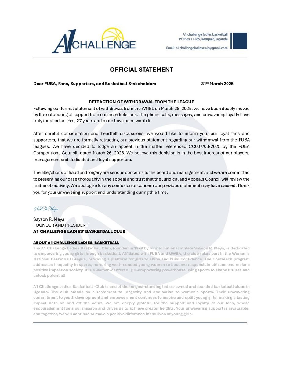 Official Club Statement!