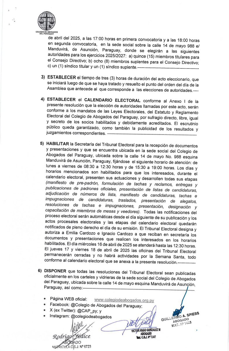 CAP_py's tweet image. Ponemos a conocimiento de los interesados la Resolución 01/2025 del TEI del CAP, por la que se convoca a elección de nuevas autoridades del Colegio de Abogados del Paraguay y ejercicios 2025-2027