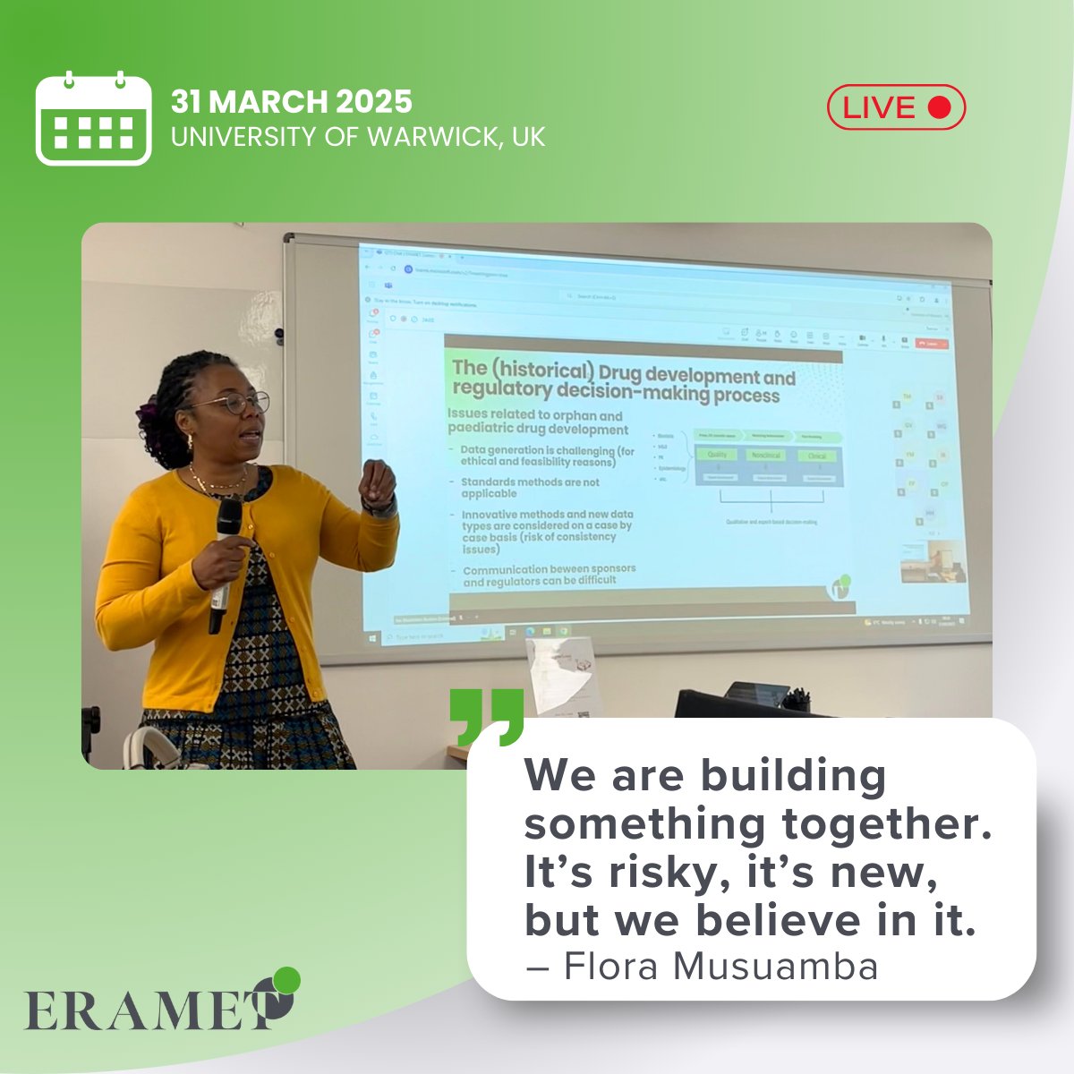 🎥Live from Coventry, UK

🇬🇧During the first morning of the ERAMET Face-to-Face Consortium meeting on the beautiful University of Warwick campus, Flora Musuamba set the scene, sharing insights into the ERAMET ecosystem.
#ErametProject #ConsortiumMeeting #Day1