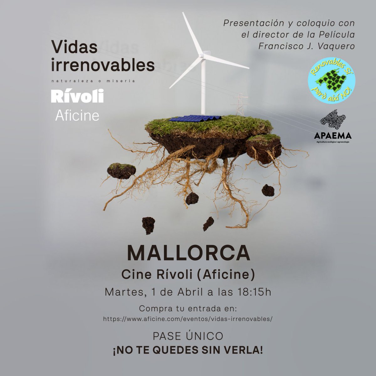 Proyección en Mallorca "Vidas Irrenovables". Martes 1 de Abril 18:15h
Entradas: reservaentradas.com/entrada/palma-…

#vidasirrenovables