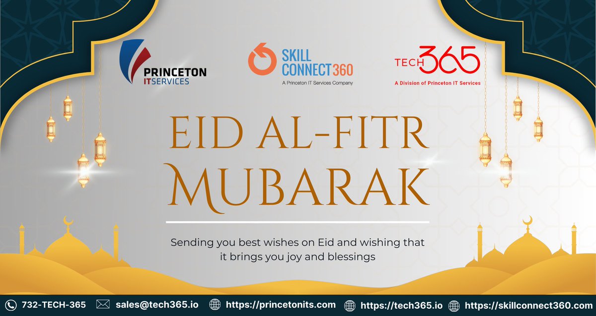 PrincetonITS's tweet image. 🌙 Eid Mubarak! ✨ Wishing you joy, peace, and blessings. Have a wonderful celebration! 🎉
– Princeton IT Services, SkillConnect360 &amp;amp; Tech365
#EidMubarak #EidAlFitr #Tech365 #SkillConnect360 #PrincetonITServices