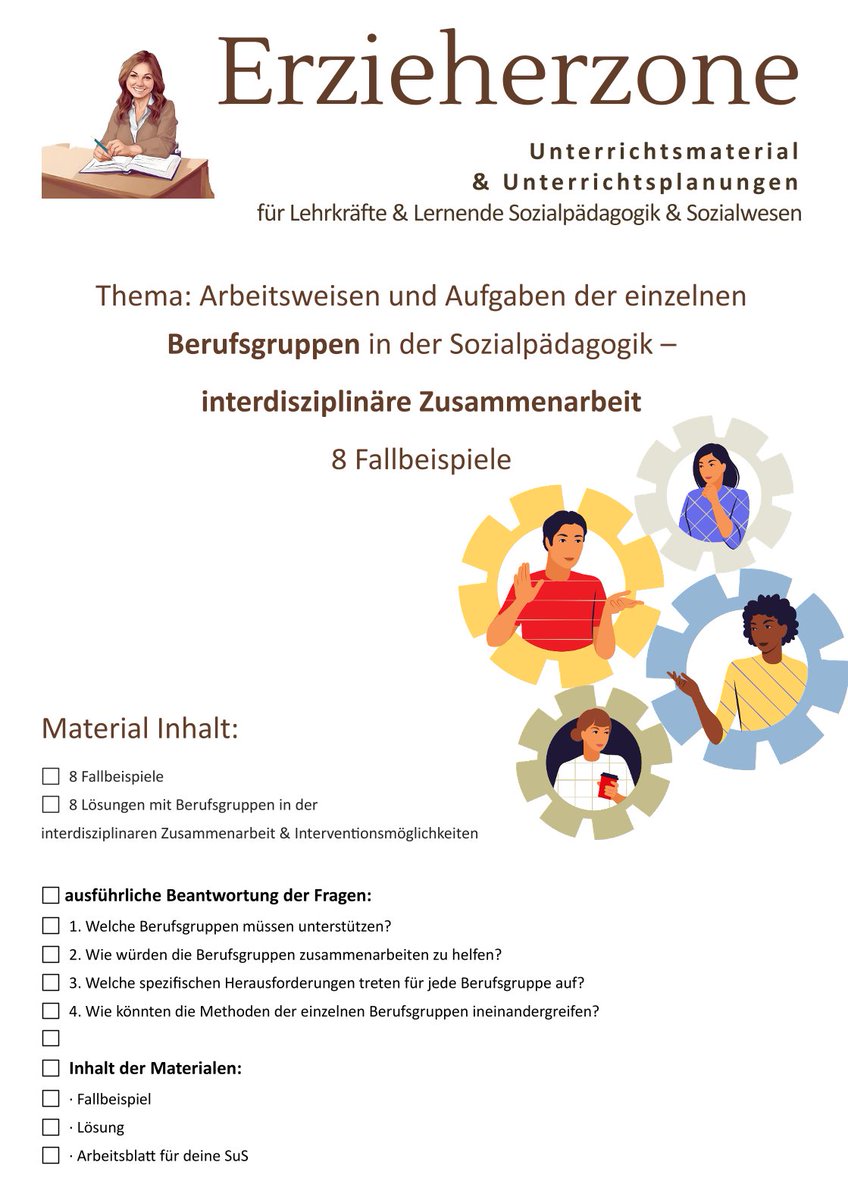 eduki.com/de/1489755

📢 NEUES MATERIALPAKET 🚀✨

Du möchtest deinen Unterricht abwechslungsreich gestalten und praxisnah unterrichten? Dann ist mein neues Materialpaket genau das Richtige für dich! 🎯

Fallbeispiele zur Netzwerkarbeit &amp; interdisziplinären Zusammenarbeit