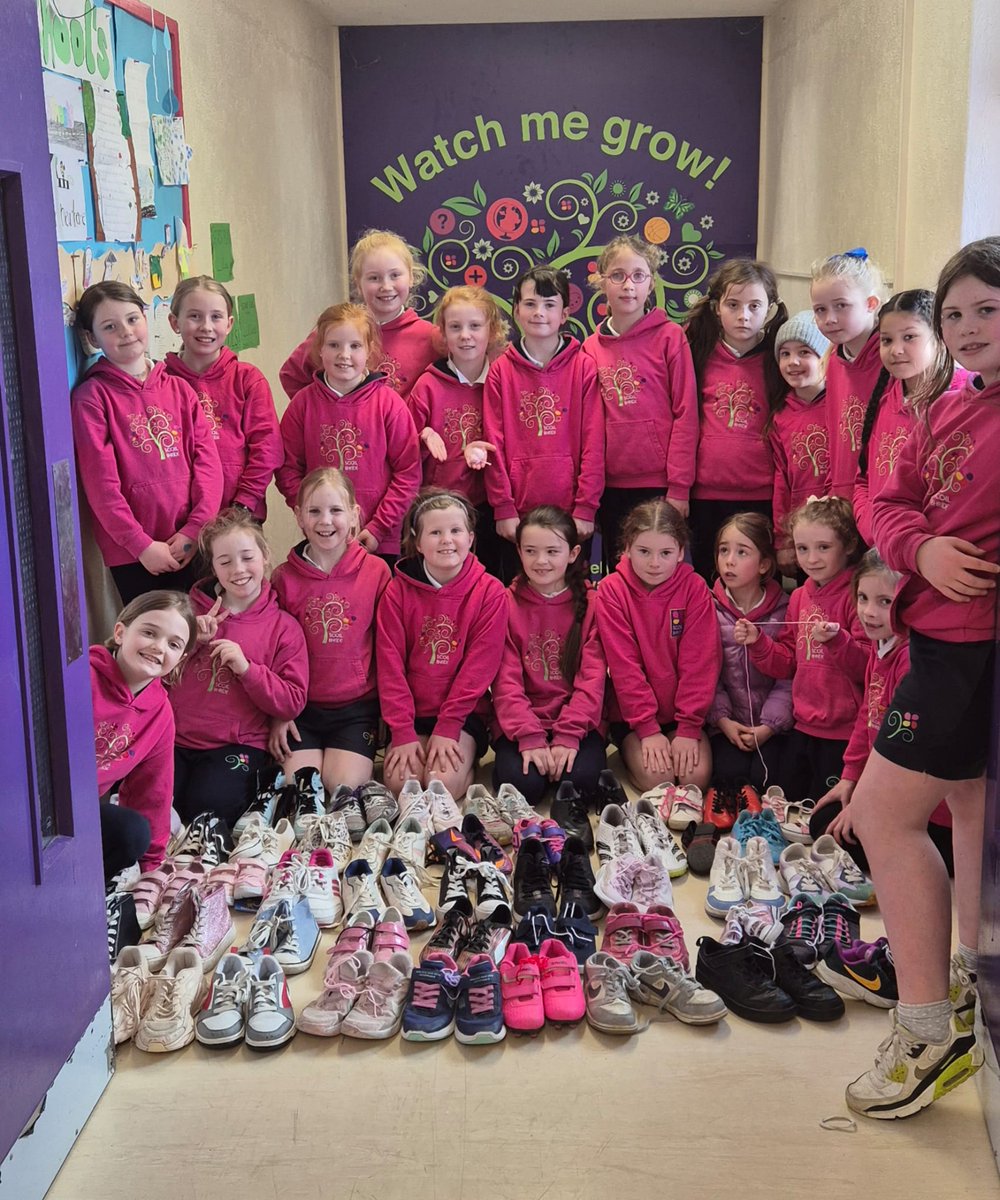 Thanks to the wonderful generosity of our school community, 54 South African children will be getting the gift of their own pair of shoes. 
Thank you to everyone who donated, our 2nd class for organising and Centra for donating cardboard boxes.
