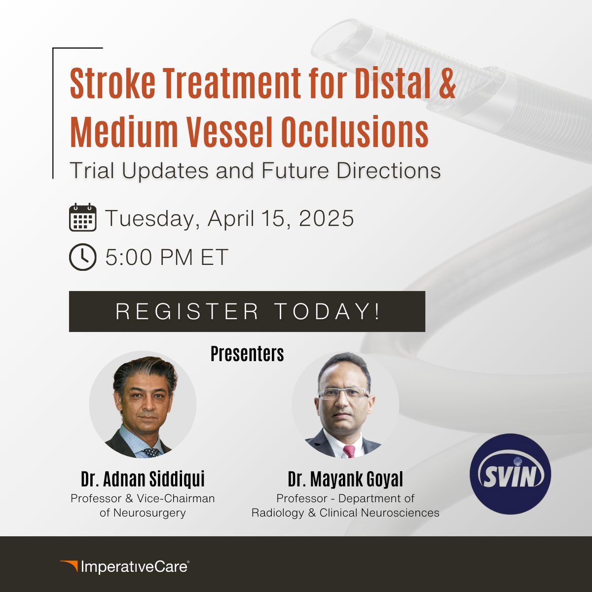 Imperative Care Stroke (@impcare_stroke) on Twitter photo We are excited to partner with <a href="/svinsociety/">SVIN</a> on an upcoming educational #webinar. Drs. Mayank Goyal (<a href="/mayank_G0/">Mayank Goyal</a>) and Adnan Siddiqui (<a href="/_AdnanSiddiqui/">Adnan H. Siddiqui, MD</a>) will be sharing insights and discussing the latest trials and data on distal and medium vessel occlusions, including the latest We are excited to partner with <a href="/svinsociety/">SVIN</a> on an upcoming educational #webinar. Drs. Mayank Goyal (<a href="/mayank_G0/">Mayank Goyal</a>) and Adnan Siddiqui (<a href="/_AdnanSiddiqui/">Adnan H. Siddiqui, MD</a>) will be sharing insights and discussing the latest trials and data on distal and medium vessel occlusions, including the latest