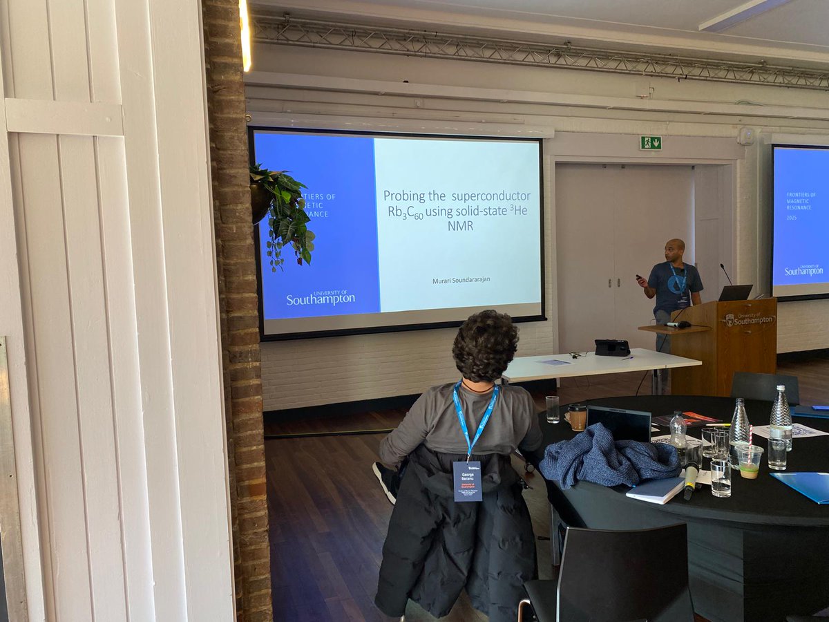 Levitt Group represent!!

Murari giving an awesome talk on helium-3 NMR to study alkali endofulleride superconductors 🔥