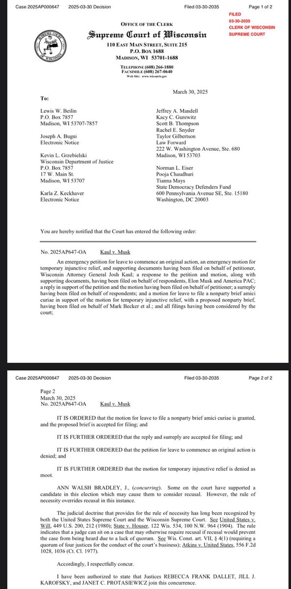 Yesterday we stopped the Wisconsin AG’s brazen attempt to stifle the 1st Amendment rights of <a href="/elonmusk/">Elon Musk</a> and <a href="/america/">America</a>. If we had lost, the press would have spilled buckets of ink on that story, yet they haven’t used much ink on the fact we won unanimously in a court with some very