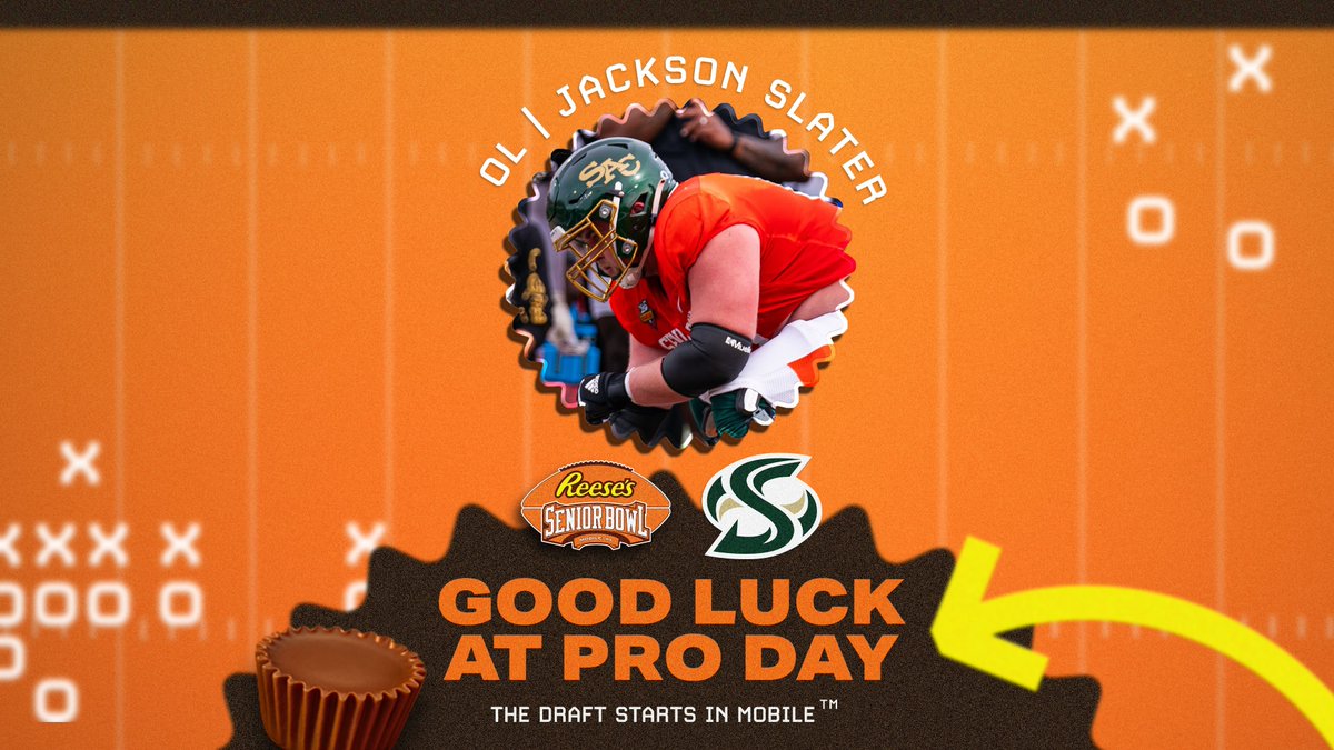 Reese's Senior Bowl (@seniorbowl) on Twitter photo Jackson Slater expected to compete today at <a href="/SacHornetsFB/">Sac State Football</a> Pro Day!
Good luck, <a href="/jacksonslater75/">Jackson Slater</a> 🟢⚪️
#thedraftstartsinmobile Jackson Slater expected to compete today at <a href="/SacHornetsFB/">Sac State Football</a> Pro Day!
Good luck, <a href="/jacksonslater75/">Jackson Slater</a> 🟢⚪️
#thedraftstartsinmobile